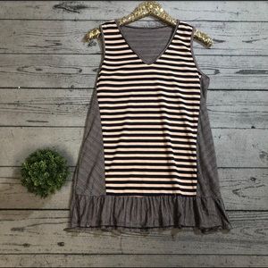 Woman’s Pink and Navy striped Sleeveless Ruffle-bottom Top - Large